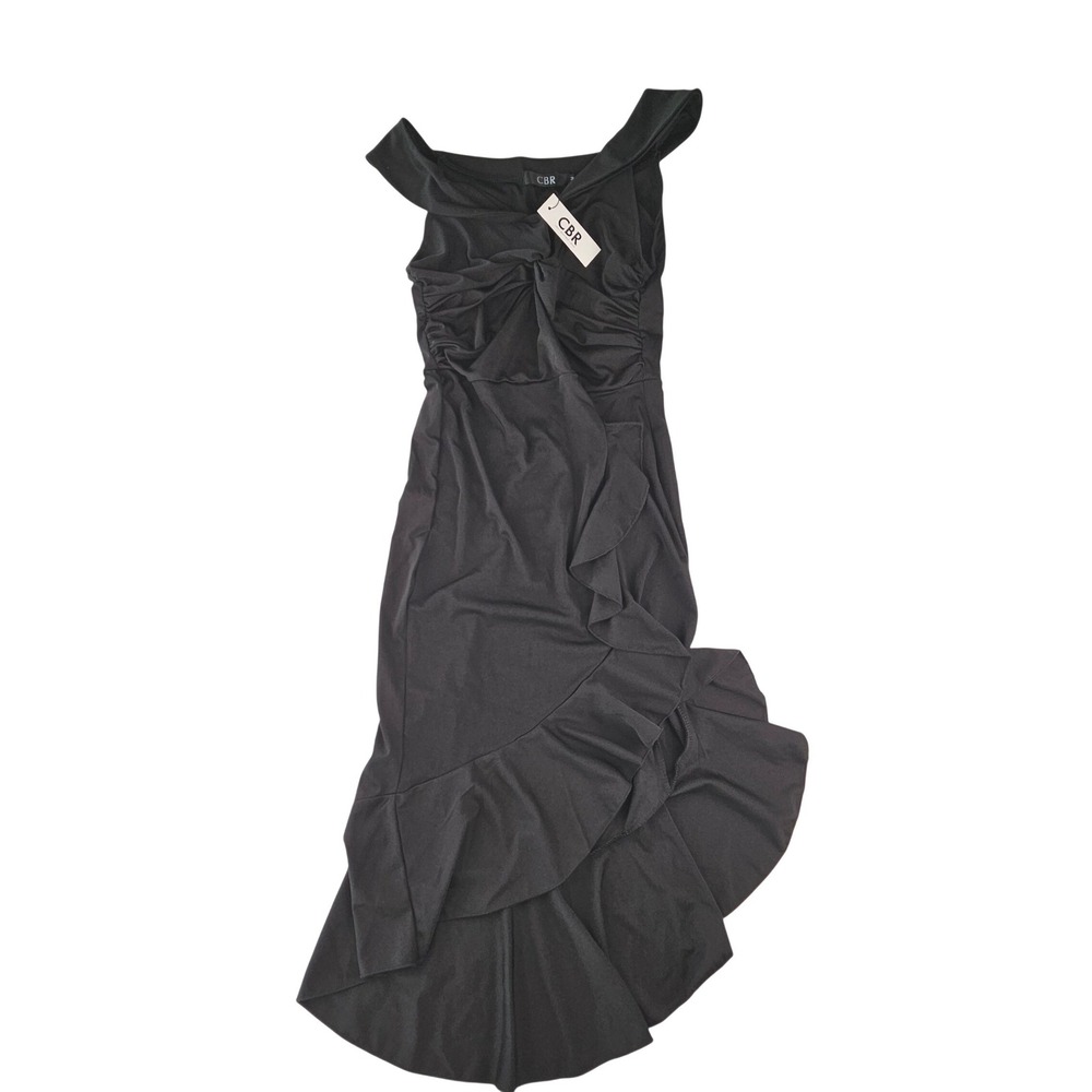 CBR Chic Boutique Rose Black Off Shoulder Ruffle High Low Dress Juniors Med NWT